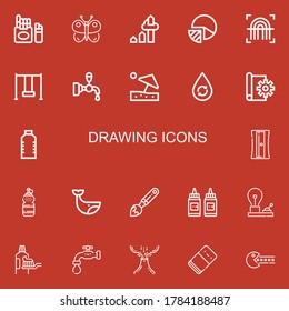 Editable 22 drawing icons for web and mobile. Set of drawing included icons line Cigarette, Butterfly, Chart, Pie chart, Fingerprint, Swing, Beer tap, Beach umbrella on red background