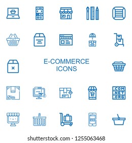 Editable 22 e-commerce icons for web and mobile. Set of e-commerce included icons line Shopping online, Landing page, Market, Web design, Boxes, Basket, Box on white background