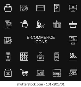 Editable 22 e-commerce icons for web and mobile. Set of e-commerce included icons line Shopping basket, Background, Box, Online store, Ecommerce, Payment method on black background
