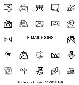 Editable 22 e-mail icons for web and mobile. Set of e-mail included icons line Email, Mail, Envelope, Mailbox, Post on white background