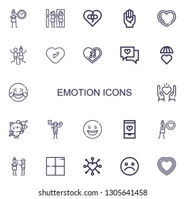 Editable 22 emotion icons for web and mobile. Set of emotion included icons line Cynicism, Amusement park, Broken heart, Love, Heart, Joy, Emotions, Laughing on white background