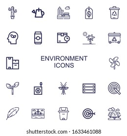 Editable 22 environment icons for web and mobile. Set of environment included icons line Plants, Watering can, Park, Recyclable, Trash bin, Eco, Can, Package on white background