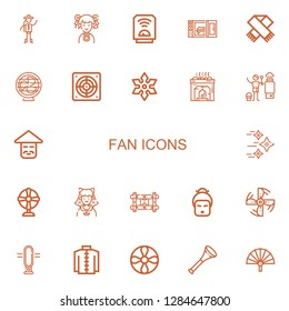 Editable 22 fan icons for web and mobile. Set of fan included icons line Chinese, Heater, Microwave oven, Scarf, Fan, Extractor, Shuriken, Cosplayer, Wall bracket on white background