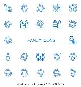 Editable 22 fancy icons for web and mobile. Set of fancy included icons line Family, Unicorn, Syrup on white background