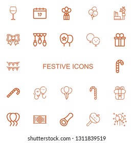 Editable 22 festive icons for web and mobile. Set of festive included icons line Wine glass, Saint Patrick, Balloon, Balloons, Fountain, Bow, Garlands, Gift box on white background
