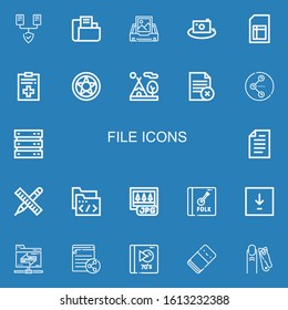 Editable 22 file icons for web and mobile. Set of file included icons line Servers, Folder, Inbox, Picture, Sheet, File, Data protection, Tipi, Share, Server on blue background