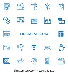 Editable 22 financial icons for web and mobile. Set of financial included icons line Atm, Wallet, Rating, Balance, Card, Rate, Money, Increase, Payment method on white background