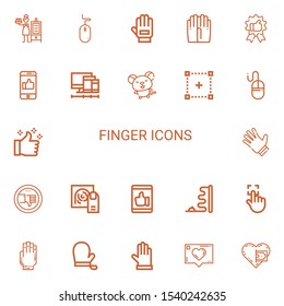 Editable 22 finger icons for web and mobile. Set of finger included icons line Smoker, Mouse, Glove, Gloves, Recommendation, Like, Screens, Selection, Thumbs up on white background