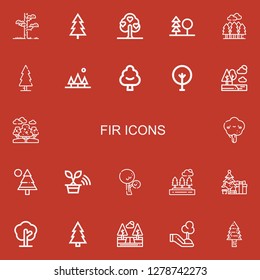 Editable 22 fir icons for web and mobile. Set of fir included icons line Tree, Forest, Trees, Pine, Christmas tree, Pine tree on red background