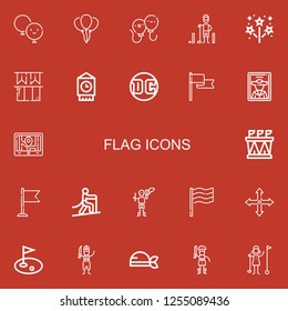 Editable 22 flag icons for web and mobile. Set of flag included icons line Balloon, Balloons, Golfer, Firework, Ireland, Big ben, Dc, Flag, Pirate, Gps, Stadium on red background