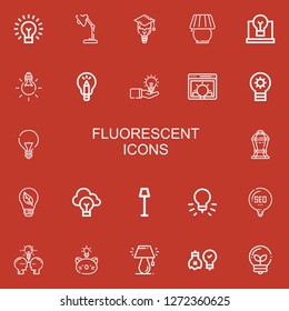 Editable 22 fluorescent icons for web and mobile. Set of fluorescent included icons line Lightbulb, Lamp, Bulb, Idea, Tungsten, Ideas on red background