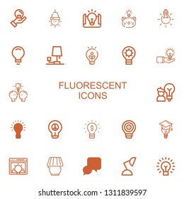 Editable 22 fluorescent icons for web and mobile. Set of fluorescent included icons line Idea, Lamp, Tungsten, Lightbulb, Bulb on white background