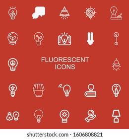 Editable 22 fluorescent icons for web and mobile. Set of fluorescent included icons line Idea, Lamp, Bulb, Lightbulb, Ideas on red background