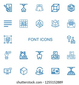 Editable 22 font icons for web and mobile. Set of font included icons line Letter, d, Boxing shorts, Align left, Font, d cube, Anchor point, Abc, Spell on white background