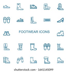Editable 22 footwear icons for web and mobile. Set of footwear included icons line Sneaker, Boot, Boots, Roller skate, Sandals, Derbi, Heels, Shoe, Ice skate on white background