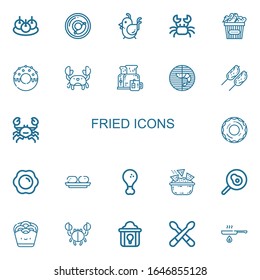 Editable 22 Fried Icons For Web And Mobile. Set Of Fried Included Icons Line Bitterballen, Breakfast, Chicken, Crab, Donut, Prawn, Fried Egg, Croquette, Chicken On White Background