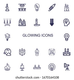 Editable 22 iconos brillantes para la web y el móvil. Conjunto de iconos brillantes incluidos línea Vela, Luz, Bombilla, Chispa, Velas, Bombilla, Inspiración, Luna Llena, Brillo sobre fondo blanco