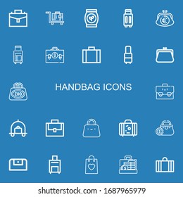 Editable 22 handbag icons for web and mobile. Set of handbag included icons line Suitcase, Luggage, Bag, Purse on blue background