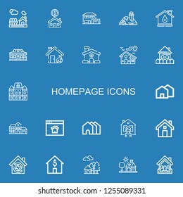 Editable 22 homepage icons for web and mobile. Set of homepage included icons line House, Houses, Homepage on blue background