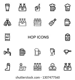 Editable 22 hop icons for web and mobile. Set of hop included icons line Beer, Malt, Beer can, Beer tap, Blaster, Beers on white background