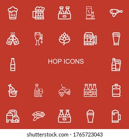 Editable 22 hop icons for web and mobile. Set of hop included icons line Beer, Blaster, Hop, Beer bottle, Beers, Beer keg on red background