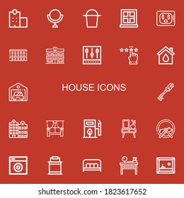 Editable 22 house icons for web and mobile. Set of house included icons line Police station, Mirror, Bucket, Window, Socket, Building, Mixer, Rating, Eco house on red background
