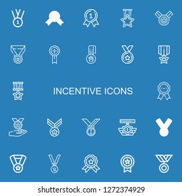 Editable 22 incentive icons for web and mobile. Set of incentive included icons line Medal, Medals on blue background