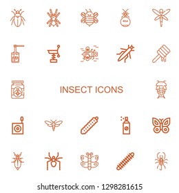 Editable 22 insect icons for web and mobile. Set of insect included icons line Beetle, Tarantula, Bee, Ant, Dragonfly, Honey, Spring, Bug, Grasshopper, Insect on white background
