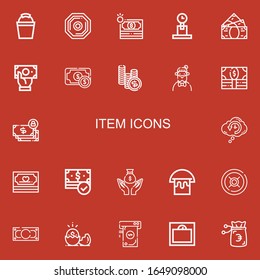 Editable 22 item icons for web and mobile. Set of item included icons line Bucket, Weight, Money, Hipster, Retrocognition on red background