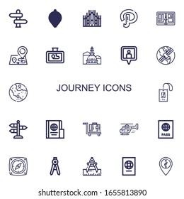 Editable 22 journey icons for web and mobile. Set of journey included icons line Direction, Compass, Milan, Path, Gps, Maps, Mole antonelliana, Location pin on white background