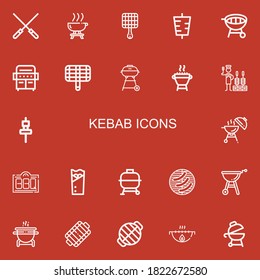 Editable 22 kebab icons for web and mobile. Set of kebab included icons line Skewers, Barbecue, Grill, Kebab, Barbecue grill, Churrasco, Skewer, Bbq on red background