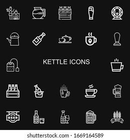 Editable 22 kettle icons for web and mobile. Set of kettle included icons line Kettle, Coffee maker, Beer, Teapot, Coffee pot, Tea, Coffee, Tea bag on black background