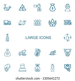 Editable 22 large icons for web and mobile. Set of large included icons line Whale, Water, Money bag, Sumo, Concrete mixer, Dumper, Cement truck, Rhino, Elephant on white background