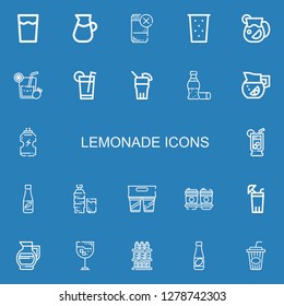 Editable 22 lemonade icons for web and mobile. Set of lemonade included icons line Drink, Lemonade, Juice, Cola, Drinks on blue background