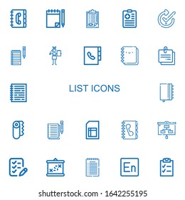 Editable 22 list icons for web and mobile. Set of list included icons line Contact book, Note, Clipboard, Check, Notes, Notebook, Agenda, Paper, Sheet, Phone book on white background