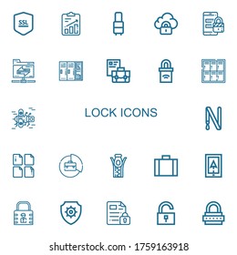 Editable 22 lock icons for web and mobile. Set of lock included icons line Ssl, File, Suitcase, Security, Shared folder, Lockers, Briefcase, Padlock, Locker on white background
