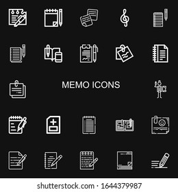 Editable 22 memo icons for web and mobile. Set of memo included icons line Note, Notes, Writing, Medical report, Write, Sticky note on black background
