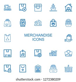 Editable 22 merchandise icons for web and mobile. Set of merchandise included icons line Mall, Package, Ship, Warehouse, Shopping bag, Bag, Cheese, Basket on white background