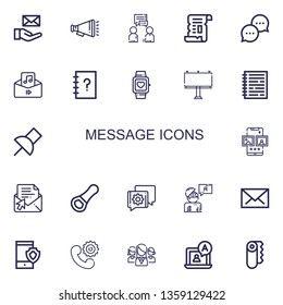 Editable 22 message icons for web and mobile. Set of message included icons line Email, Megaphone, Conversation, Papyrus, Chat, Audio, Contacts, Smartwatch on white background