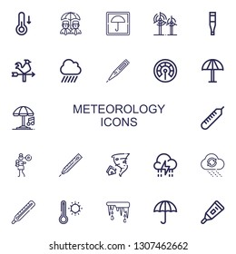 Editable 22 Meteorology Icons For Web And Mobile. Set Of Meteorology Included Icons Line Temperature, Umbrella, Wind, Thermometer, Vane, Rain, Lullaby, Tornado On White Background