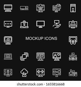 Bearbeitbar 22 Mock-up Icons für Web und Mobile. Set Set Set Set mit den ausgewählten Symbolen Zeile Computer, Doormat, Hidrive auf schwarzem Hintergrund