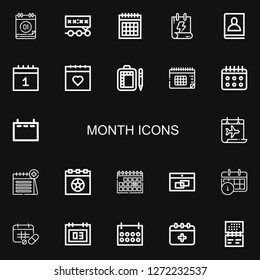 Editable 22 month icons for web and mobile. Set of month included icons line Calendar, Deadline, Agenda, Schedule on black background