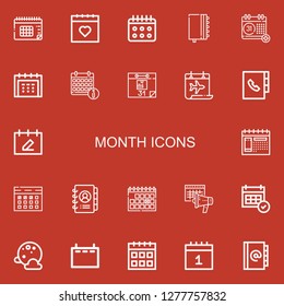 Editable 22 month icons for web and mobile. Set of month included icons line Calendar, Agenda, Full moon on red background