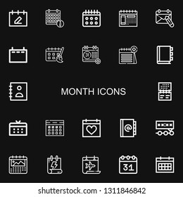 Editable 22 month icons for web and mobile. Set of month included icons line Calendar, Schedule, Appointment book, Agenda, Deadline on black background