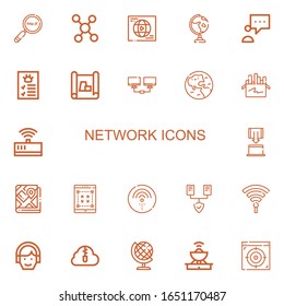 Editable 22 network icons for web and mobile. Set of network included icons line Search engine, Molecule, Network, Globe, Blogger, Profile, Scheme, Earth, Chalk on white background