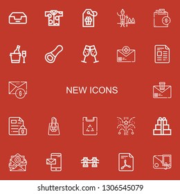 Editable 22 new icons for web and mobile. Set of new included icons line Inbox, Shirt, Tag, Snow, Shopping bag, Ice bucket, Opener, Champagne, Email, File, Paper bag on red background