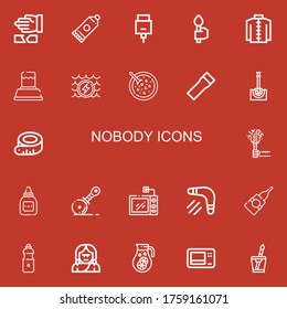 Editable 22 nobody icons for web and mobile. Set of nobody included icons line Martial arts, Glue, Hdmi, Torch, Kimono, Water, Red bean soup, Flashlight, Toilet brush on red background
