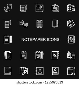 Editable 22 notepaper icons for web and mobile. Set of notepaper included icons line Notes, Note, Notepad, Agenda, Sticky note on black background