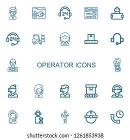 Editable 22 operator icons for web and mobile. Set of operator included icons line Call center, Support, Worker, Forklift, Receptionist, Conveyor, Headset on white background
