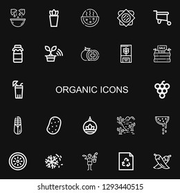 Editable 22 organic icons for web and mobile. Set of organic included icons line Lemon, Plant, Watermelon, Sandwich, Wheelbarrow, Milk, Tree, Tomato, Fruit on black background